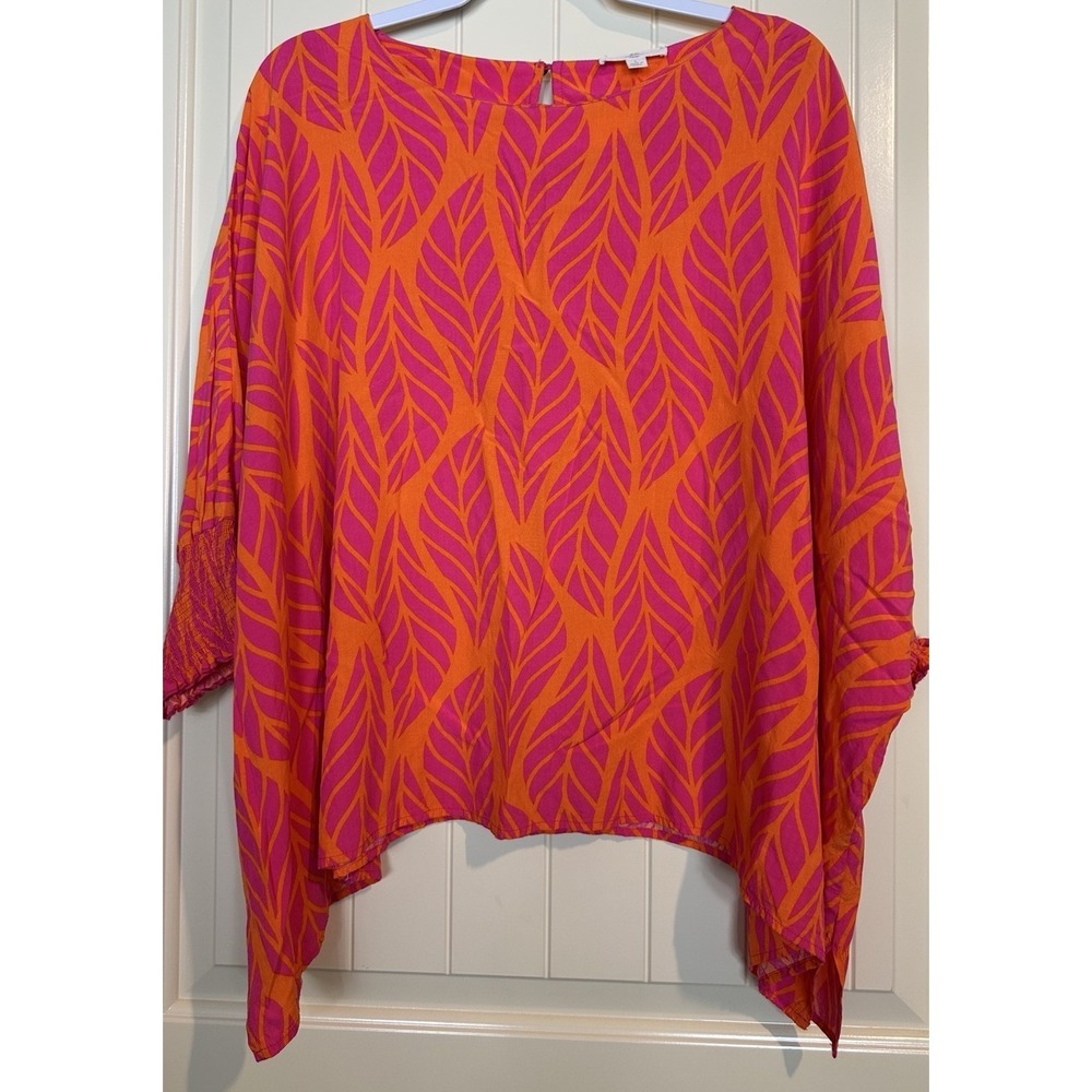 Entro Women's bright Dolman Sleeve Oversized Top blouse rayon beachy resort‎ L